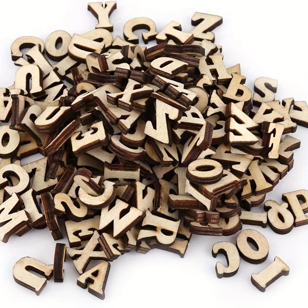 100Pcs Mixed Wooden A Z Letters Wooden Numbers Letters Wood Letters for DIY Craft Wedding Party Home Decoration(English Letter)