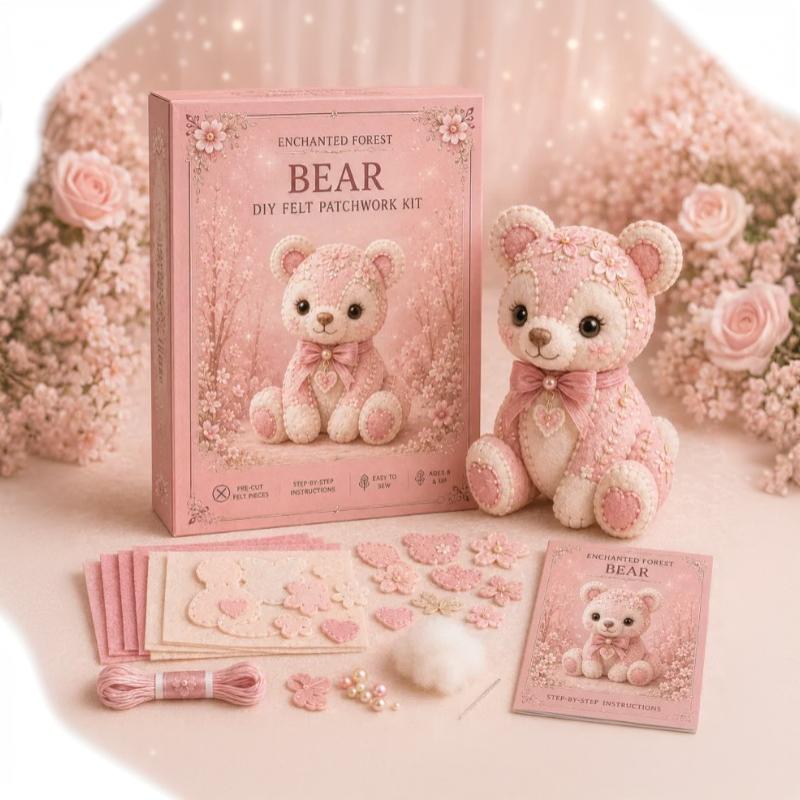 Pink Forest Friends Diy Patchwork Collection, All-Inclusive Sewing Kit To Make Cute Woodland Animals, Household Hobby Decor Gift