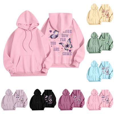 Damenmode Damen Leichter Langarmpullover mit Taschen Preppy Graphic Hoodie