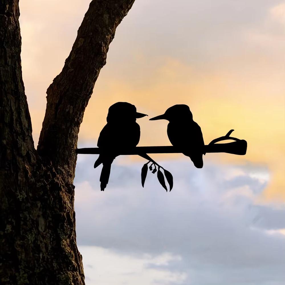 Two Birds On Branch Iron Art Silhouette - Metal Wall Art for Home Stunning Statue Stake Decoration and Housewarming Gifts