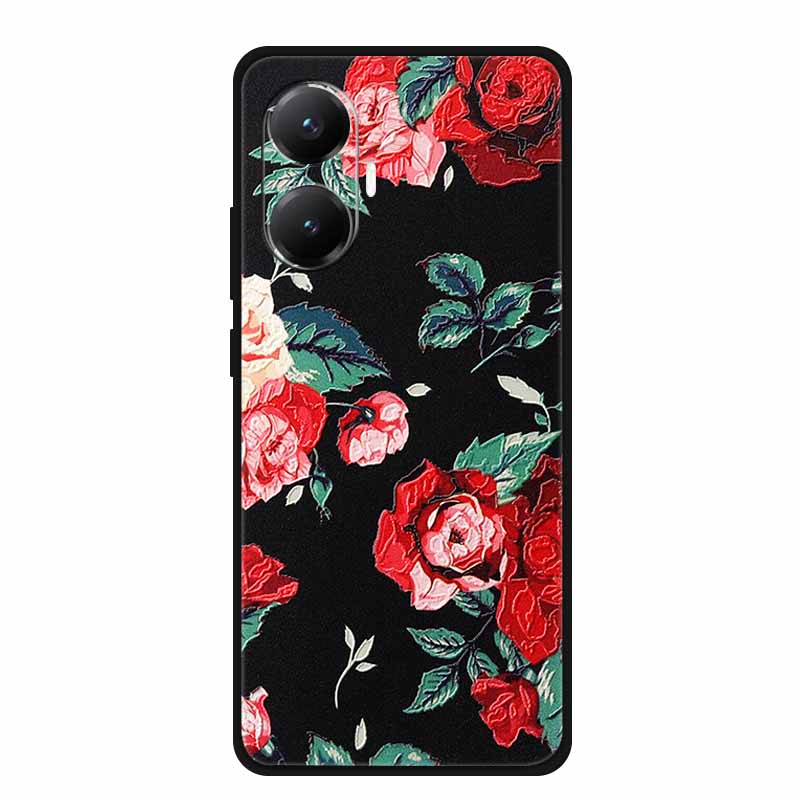 3D Cover For Redmi Turbo 4 Pro 5G Black Bumper Shell Flower Emboss Case Xiaomi POCO F7 Cartoon Flowers Anime Funda Phone Covers