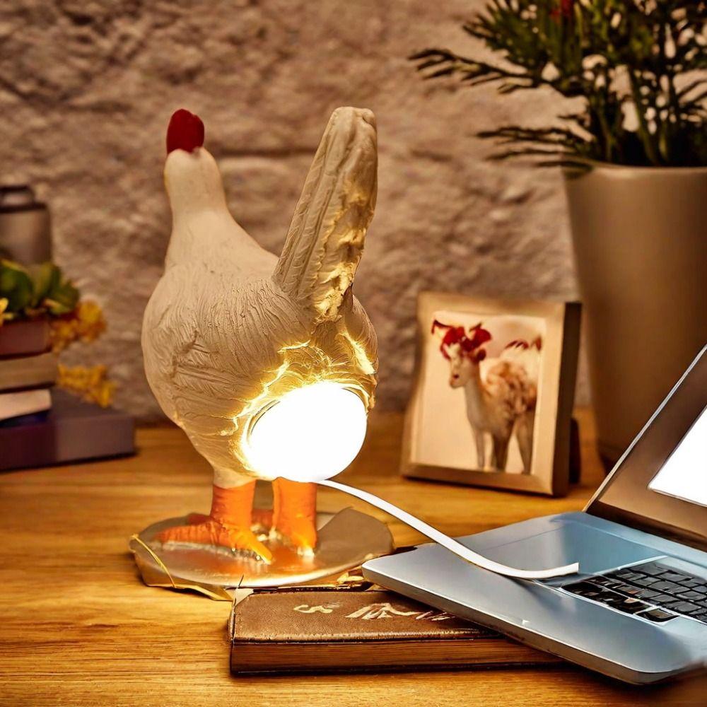USB Charging Hen Laying Egg Statue Cartoon Resin Chicken Lamp Simulation Chicken LED Lamp Desktop