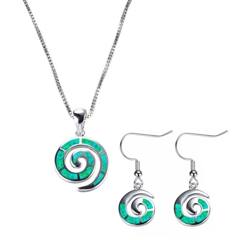 Imitation Blue Fire Opal Cute Animal Spiral Pendant Necklace Earrings Accessories Set For Women Wedding Party Jewelry