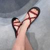 MiuMiu same 2025 new hemp rope woven Roman sandals women's vacation casual soft-soled flat-soled fairy sandals