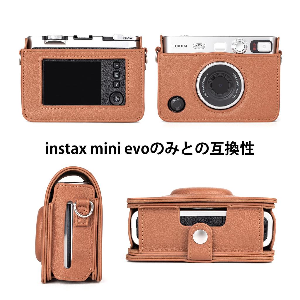 HIYQIN Instax Case, FUJIFILM Instax Mini Evo Camera Bag, Protective Camera Case with Shoulder Strap, Printable, Landscape Style A (Brown)