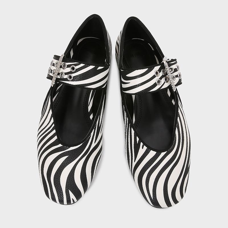 Fashion Fashion Zebra Print Ballet Flats Women Luxury Wide Strap Metal Buckle Mary Jane Shoes Comfort Casual Designer Shoes for Women