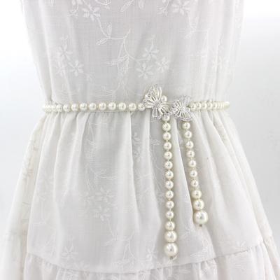 Women'S Sweet Bow Dress Pearl Waist Chain Women'S Decorative Fine Belt Nine
