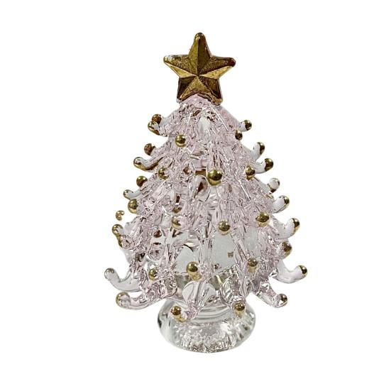 Decorative Glass Sculpture Glazed Christmas Tree Ornament with Star Topper, Colorful Party Table Decor Art, Faux Crystal Tabletop for Home Office Gift