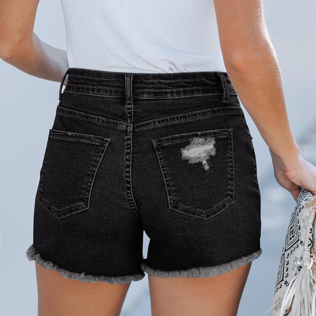 Ladies' Casual Hole Breaking Versatile Fashionable Denim Shorts