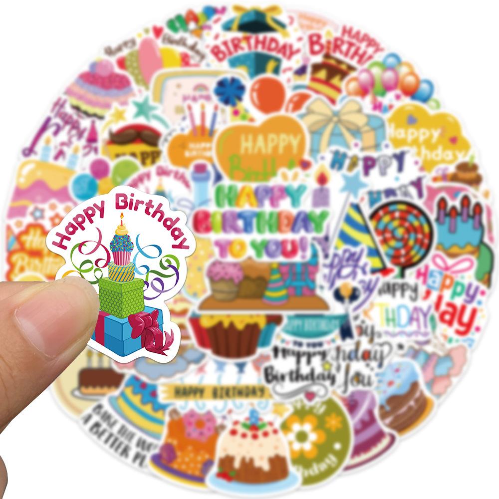 50 Birthday Wishes Graffiti Stickers Decorate Suitcase Guitar DIY Waterproof Stickers