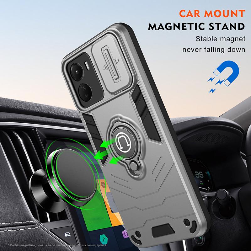 Shockproof Camera Full Protection Phone Case For VIVO Y16 Y17 Y19S Y22 Y22S Y35 Y36 Y56 Y200 Armor Car Magnet Ring Stand Cover