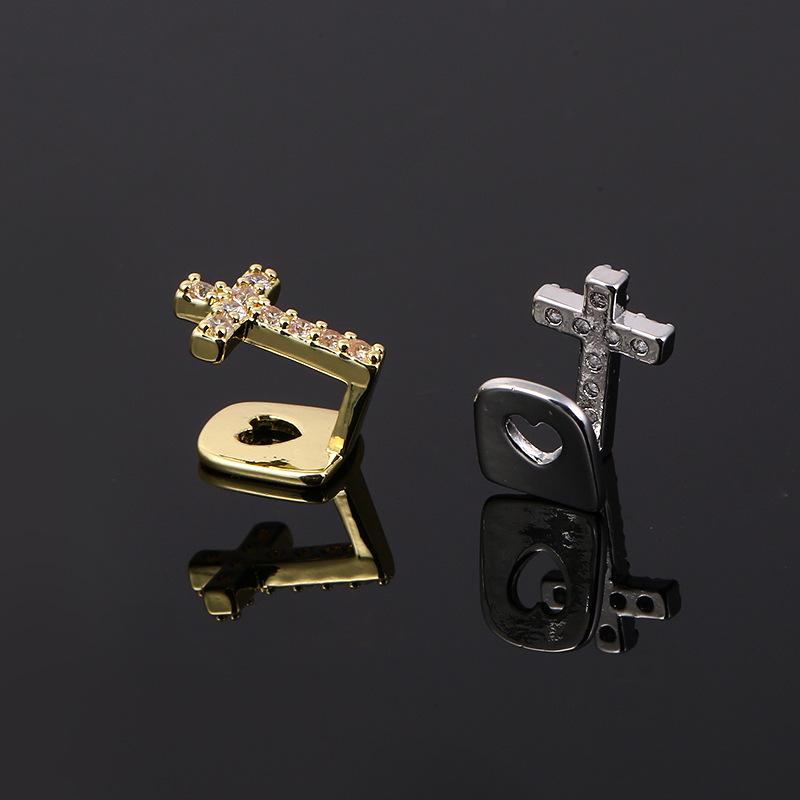European & American Cross Copper Zircon Single Tooth Hip Hop Grillz - Trendy Dental Jewelry