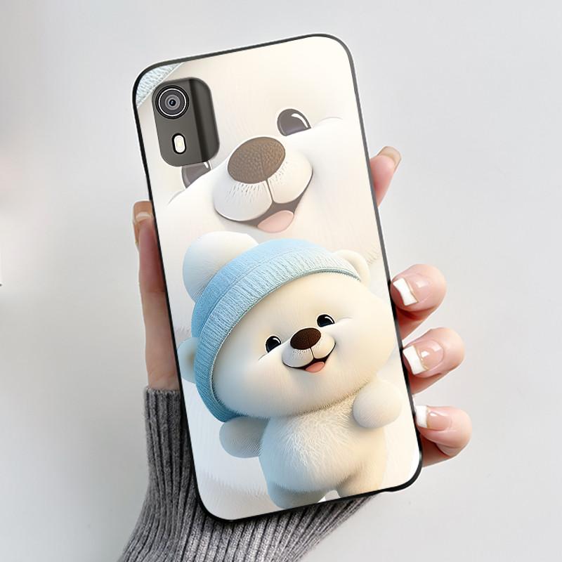 For Nokia C02 Phone Case Cute Funny Love Rabbit Animal Black Matte Soft TPU Protective Back Cover for Nokia C2 2nd Edition Case