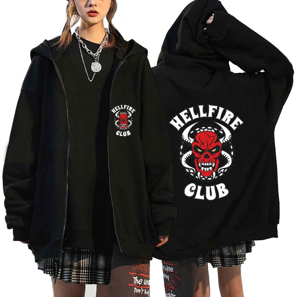Autumn Zip Up Jacket Anime Hellfire Club Zip Hoodie Streetwear Men Women Sweatshirts Harajuku Unisex Casual Clothing