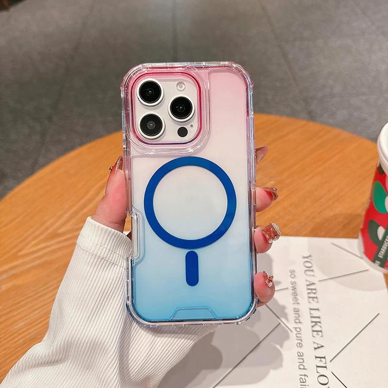 

Прозрачный противоударный чехол с градиентом для IPhone 17 Air 16 15 14 Plus 13 12 Pro Max, защитный чехол с магнитом для беспроводной зарядки iPhone Air
