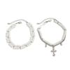 VIVILADY Heart Pearl Cross Pendant Bracelet Elastic Ankle Chain for Women Fashion Jewelry Minimalist Accessories Party
