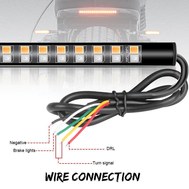 Flexible Motorcycle Rear Brake Light LED 12V DRL Turn Signal Lamp Stop Taillight 3-in-1 Flowing Indicator Light for Cafe Racer