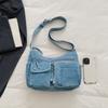 Multi-Pocke Crossbody Bag Denim Commuter Tote Bag Women Large Capacity Messenger Bag
