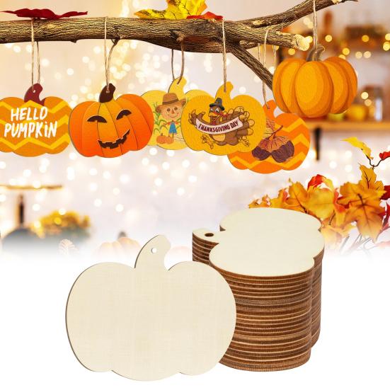 Wooden Pumpkins Ornaments to Paint Unfinished Blank Pumpkin Cutouts for Autumn Thanksgiving Harvest DIY Crafts Halloween Party Supplies
