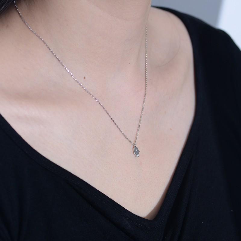 Hip Hop Ins Style Zircon Fatima Hand Pendant Necklace Unique Clavicle Chain Women