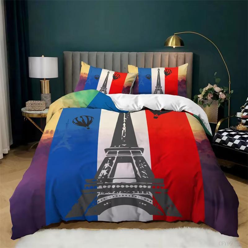 Eiffel Tower Duvet Cover Set Romantic Paris Tower Bedding Set French Style Home Decor Cityscape Quilt Cover King For Girls Boys