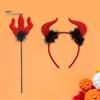 Halloween Costume Accessories Red Devil Costume, Glitter Horn Headband And Trident Prop Glittery Kit for Cosplay, Masquerade Party Performance Adults