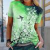 Dame Sommer T-skjorte Trend Blomstertrykk Retro Mote Kortermet Tees Casual Trykte Topper