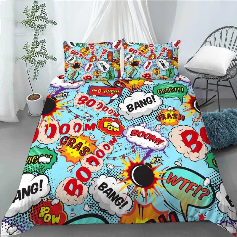 3D Hip Hop Art Style Duvet Cover Cool Rock and Roll Style Quilt Cover with Pillowcase for Kid Home Bedroom Decor King Queen Size