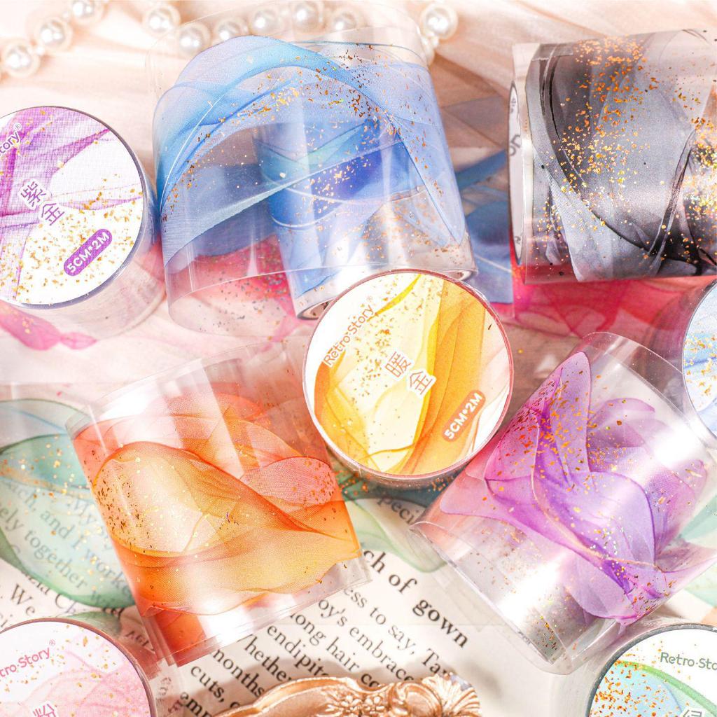 Retro Story PET Adhesive Tape - Flowing Gold Series, 6 Styles, Hot Stamping Color Theme.