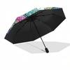 Colorful Butterfly Mandala Automatic Opening Folding Umbrella - Portable 3-Fold Design with 8-Bone Steel Frame, Perfect for Festivals, Trave