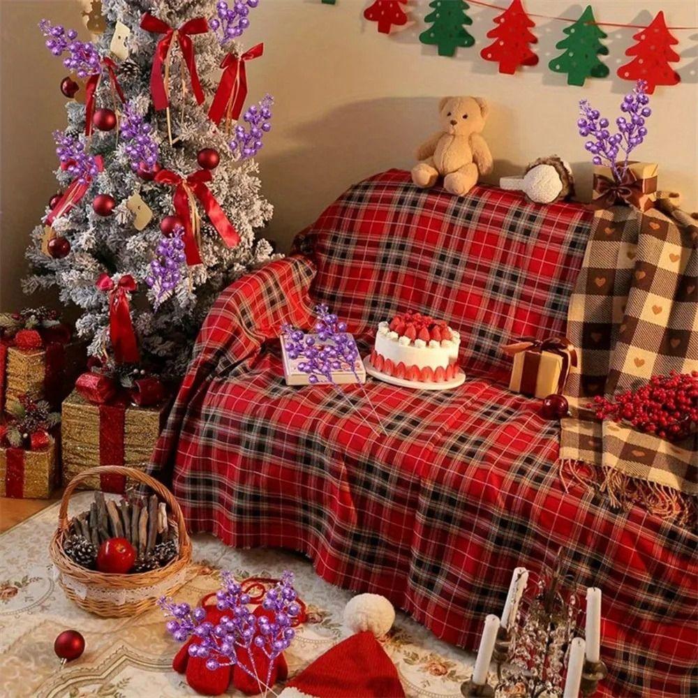 10Pcs Ornaments Glitter Artificial Flowers DIY Garland Gold Powder Xmas Tree Ornaments Branches Berry Bouquet New Year