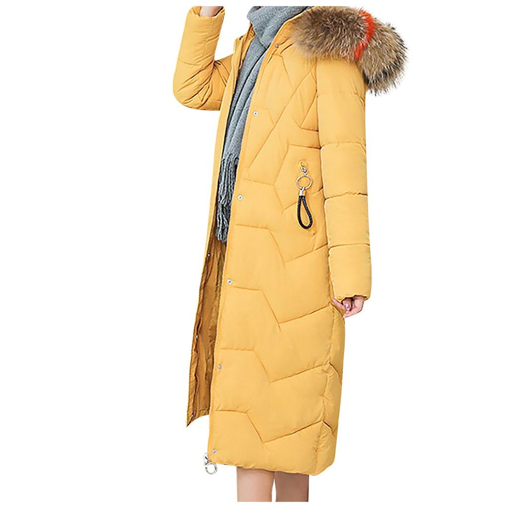 Women's Fashion Long Padded Jacket Coat With Big  Collar And Thick Down Padded Jacket