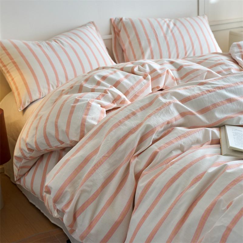 Luxury 100% Cotton Yarn-Dyed 3-Piece Duvet Cover Set (1 Duvet Cover + 2 Pillowcases), Pre-Washed,Stripe Design, Bedding Set