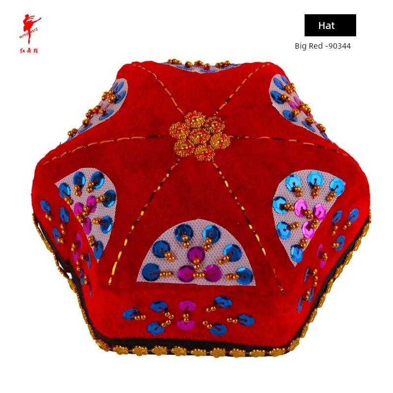 

Red Dancing Shoes Dance Cap Female Adult Children Dance Props Hexagonal without Braid Xinjiang Hat Uygur Hat 90344 Red All yards
