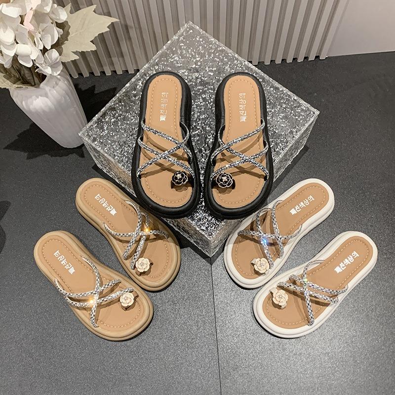 thick-soled set of toe cool slippers women's summer new fashion flower rhinestone versatile sandals