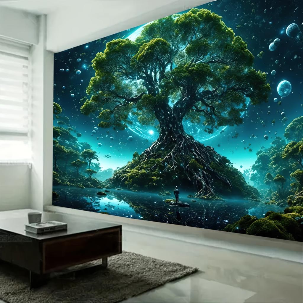 Giant Fantasy Tree of Life Tapestry Cosmic Starry Forest Theme Living Room Sofa Backdrop Wall Decor Room Accent
