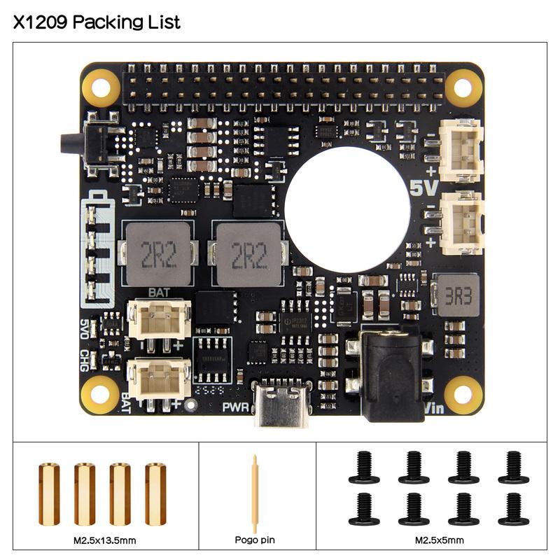 Geekworm X1209 V1.0 5V UPS Shield & Power Management Board for Raspberry Pi 5 / 4B /3B
