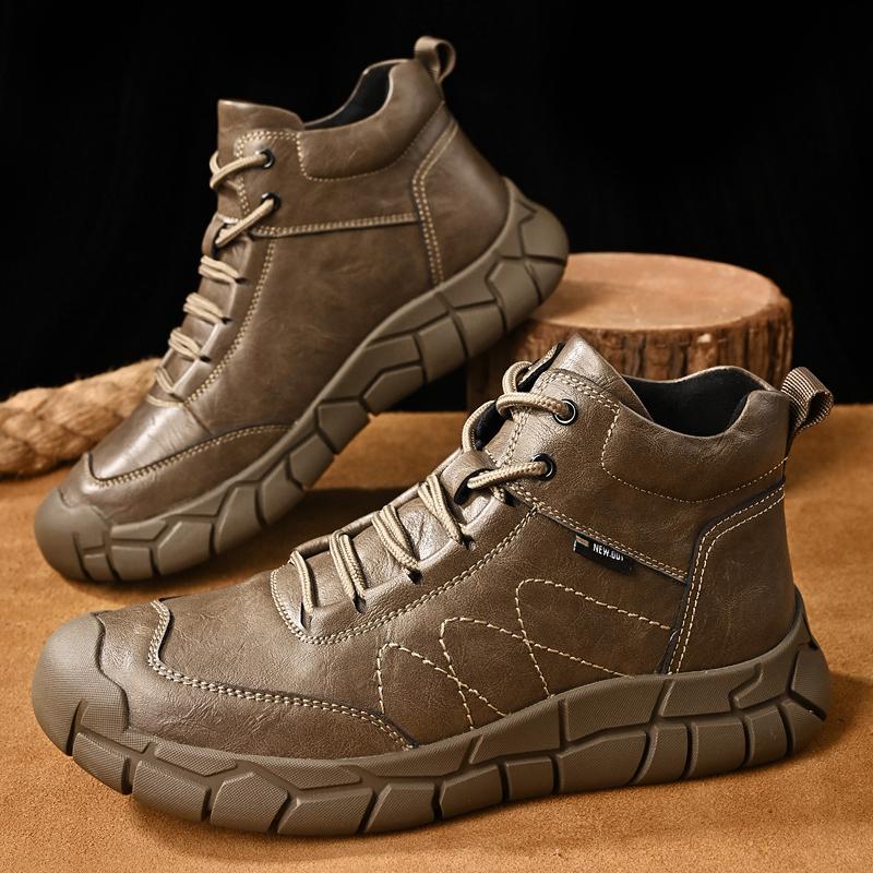 Men's Leather Boots Handmade Outdoor Plush Ankle Boots for Men Casual Shoes Large Size Tooling Shoes