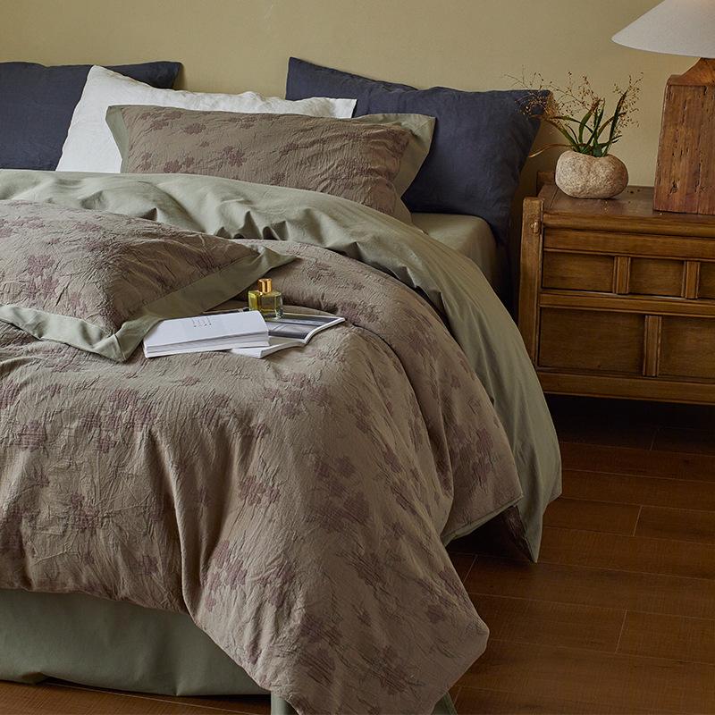Retro Wabi-Sabi Pure Cotton Jacquard Four-Piece Bedding Set - Vintage High-End Feel Sheets & Duvet Covers