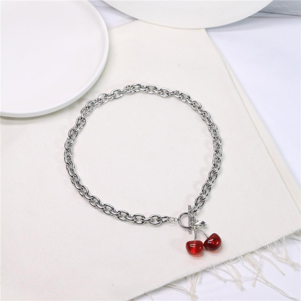 Fruit Black Cherry Necklace Zinc Zinc Alloy Collar Chain Accessories Red Cherry Bracelet Banquet