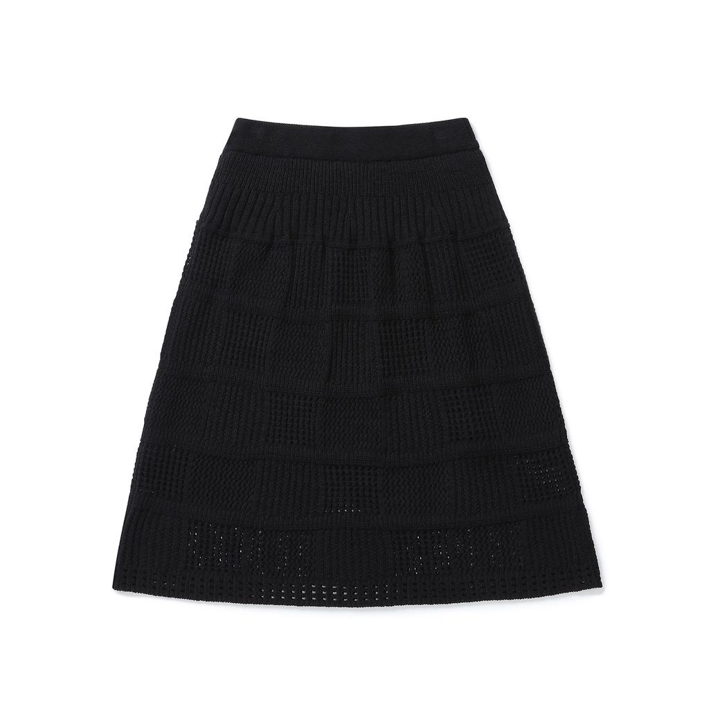 Ennitude Herringbone Crochet Knit Skirt [Black]