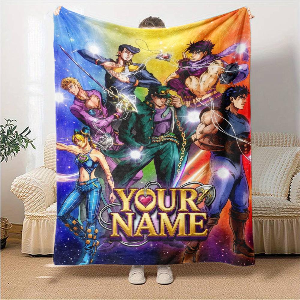 Couverture en Flanelle Personnalisable Nom Anime JJBA Impression Haute Qualité Chaude Confortable Couverture Toutes Saisons Parfaite pour Cadeaux Décoration Intérieure