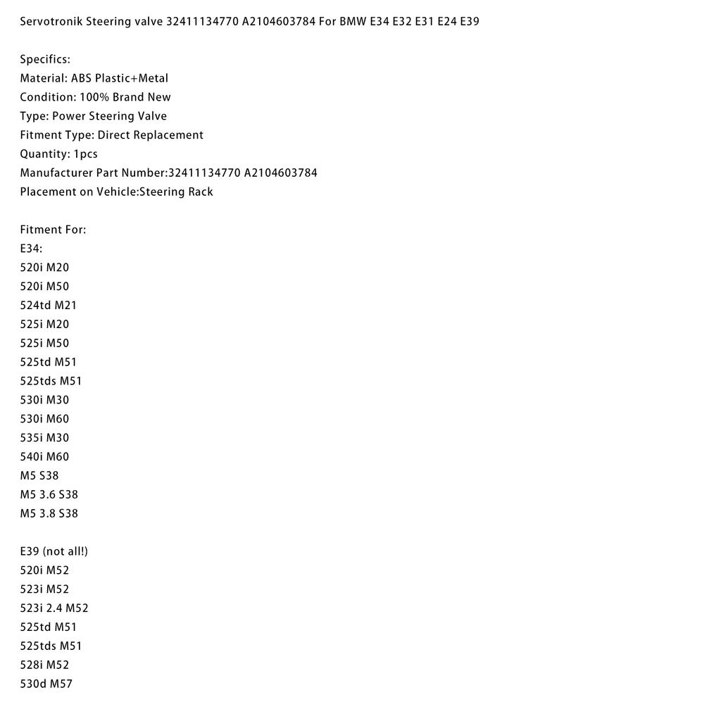 Servotronik Lenkventil 32411134770 A2104603784 Für BMW E34 E32 E31 E24 E39