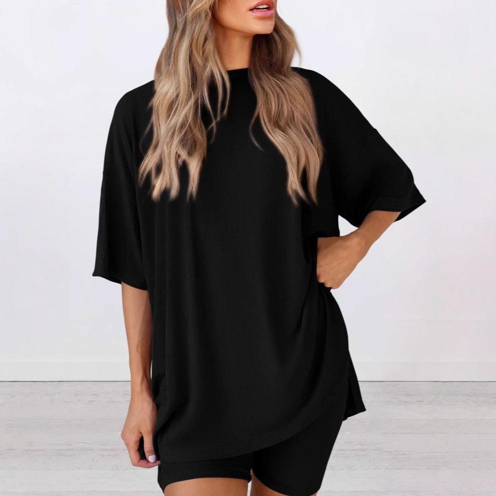 2025 Plus Size European and American Casual Loose Solid Color Set