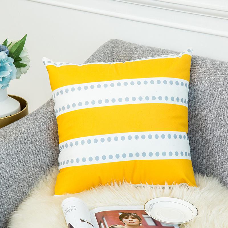 Warm Yellow and Gray Geometric Striped Pillowcase Pattern Sofa Thickened Short Plush Simple Cushion Cover Does Not Include Pillowcases