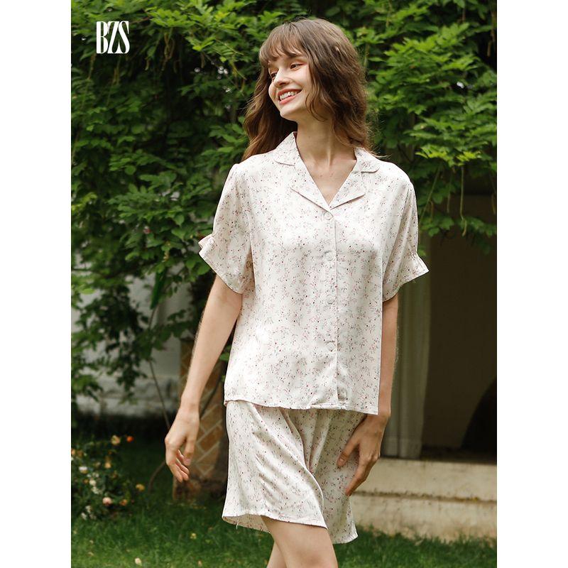 Summer Rayon Willow Leaf Cotton Silk Home Wear Tribute Satin Outer Shorts Pajamas Thin Women's New Arrival Short Sleeve Home Wear