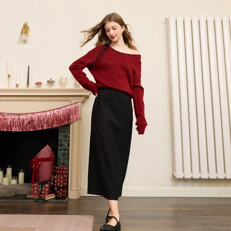 Sancai Retro Polka Dot High-Waist Midi Skirt M