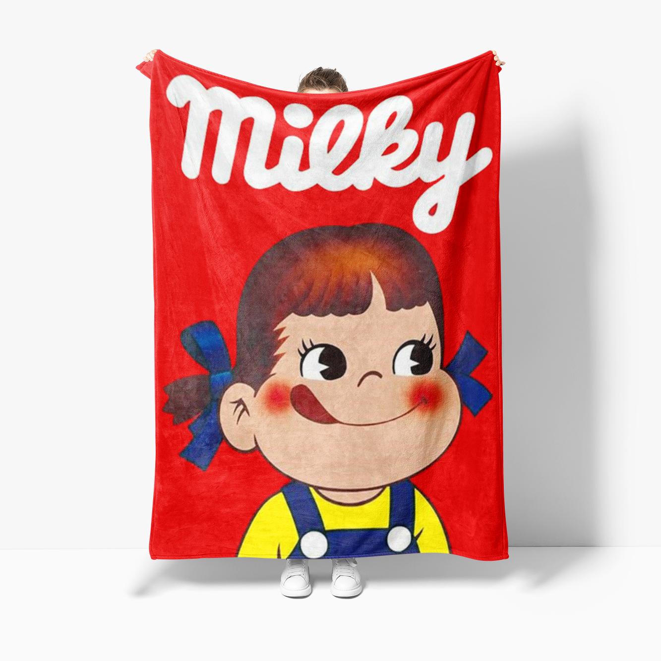 1pcs Cute Milky Peko-Chan Fashion Leisure Warm Flannel Blanket Cute Milky Fujiya Peko Japanese Candy Caramel Food Brand 75x90cm