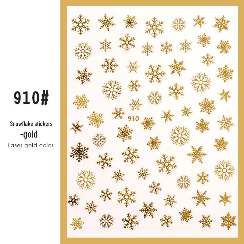 Snowflake Nail Stickers: White Back Adhesive Decals for Christmas, with Gold & Silver Laser Designs