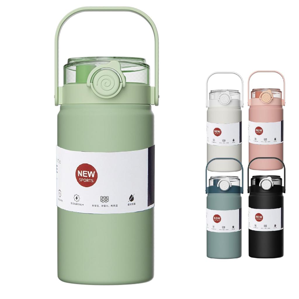 Water Bottle Liters Heat Cold Direct Includes Dual Thermos Easy to Thermal Stainless Steel Bottle 1000ml Portable green 1.2 Stylish, Retaining, Light,